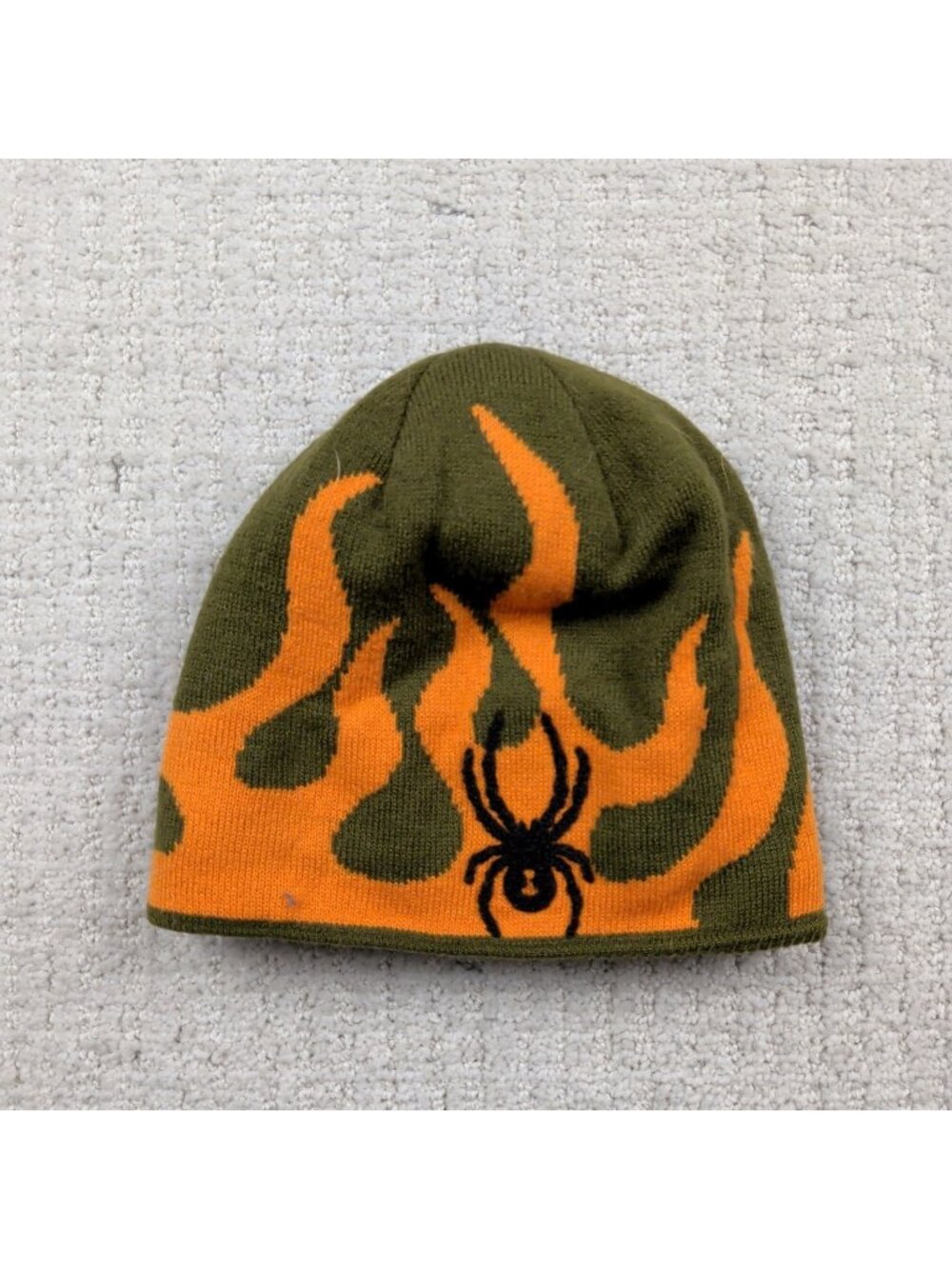 Y2K Spyder Skull Cap Flames Beanie Hiking Gorpcore Ski Snowboard 2000's Grunge